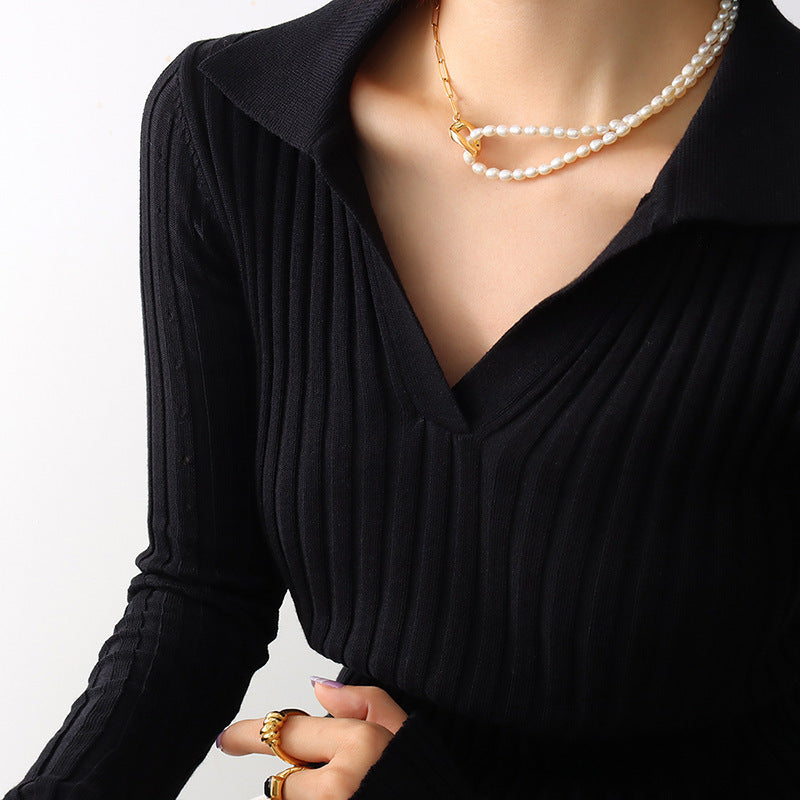 New freshwater pearl patchwork necklace made of stainless steel and 18K gold for women