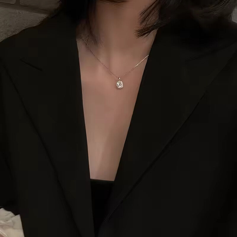 Popular 925 minimalist silver square necklace