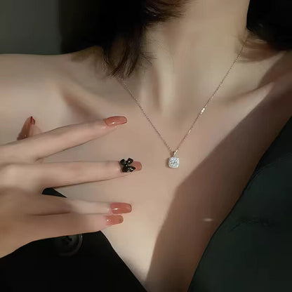 Popular 925 minimalist silver square necklace