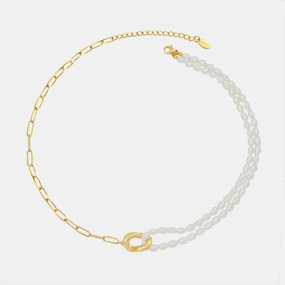 New freshwater pearl patchwork necklace made of stainless steel and 18K gold for women