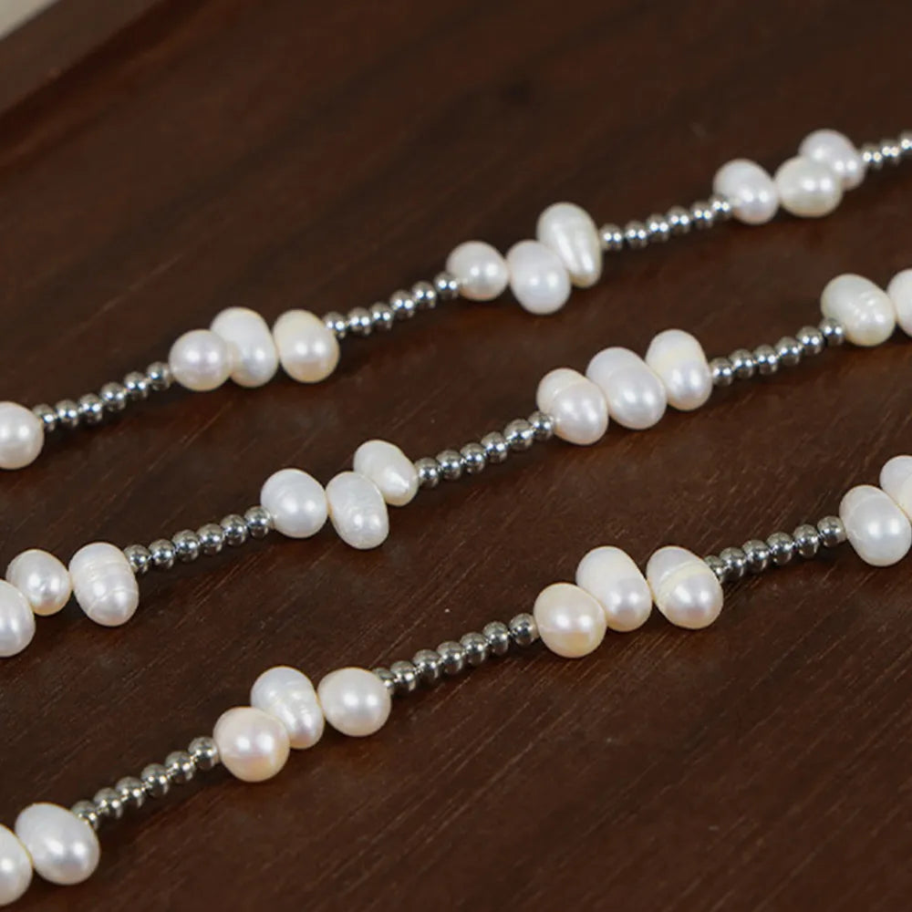Freshwater Pearl Titanium Steel Bead Necklace